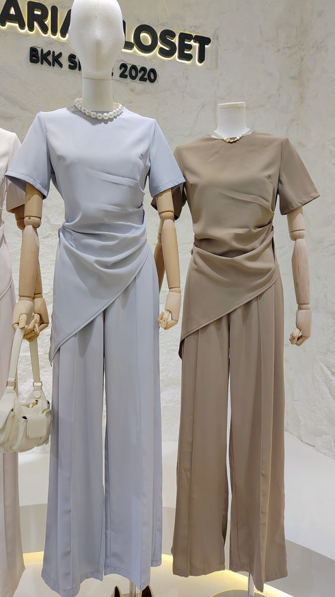 Casual Asymmetrical Fall Tops With Trousers Sets
